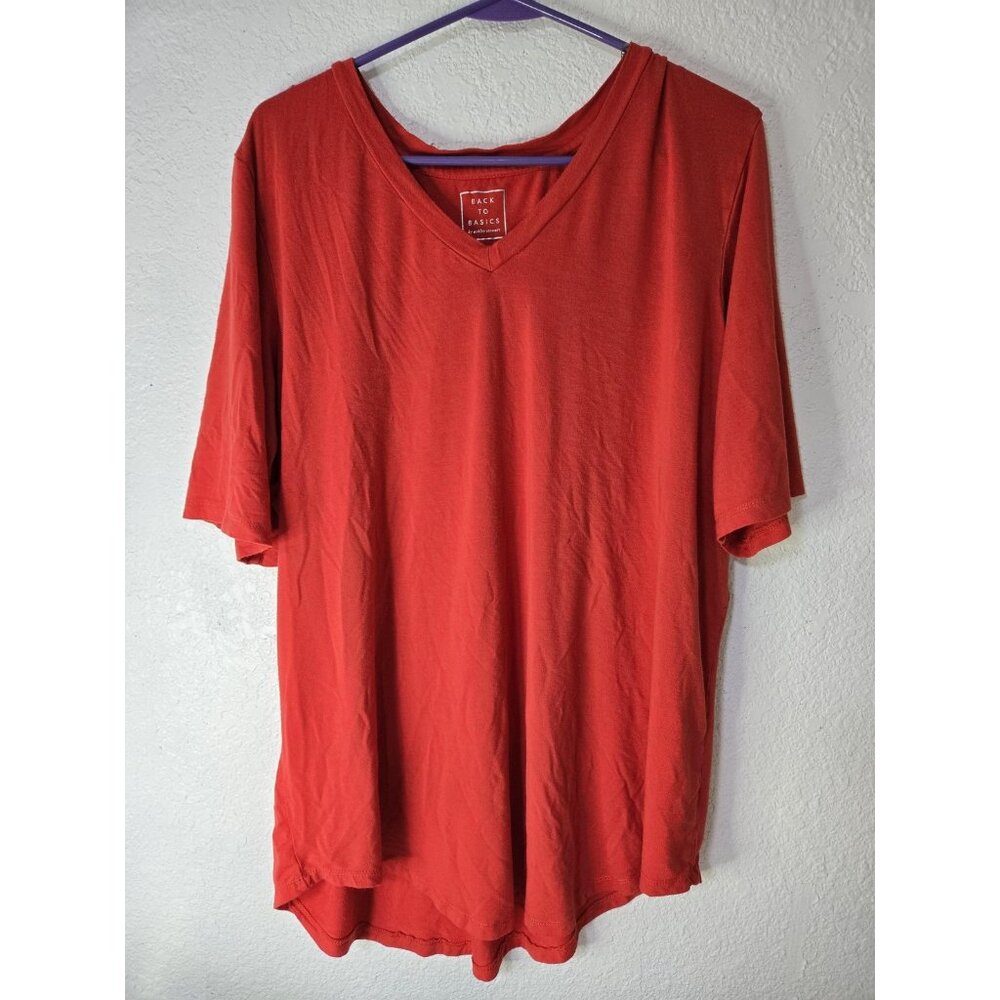 Back To Basics Shirt Womens 18 2XL Red V Neck Short Sleeve Rayon Spandex Casual